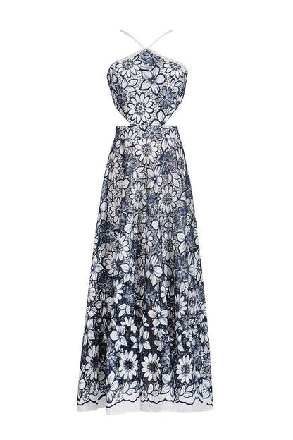 | Floral lace halter midi dress