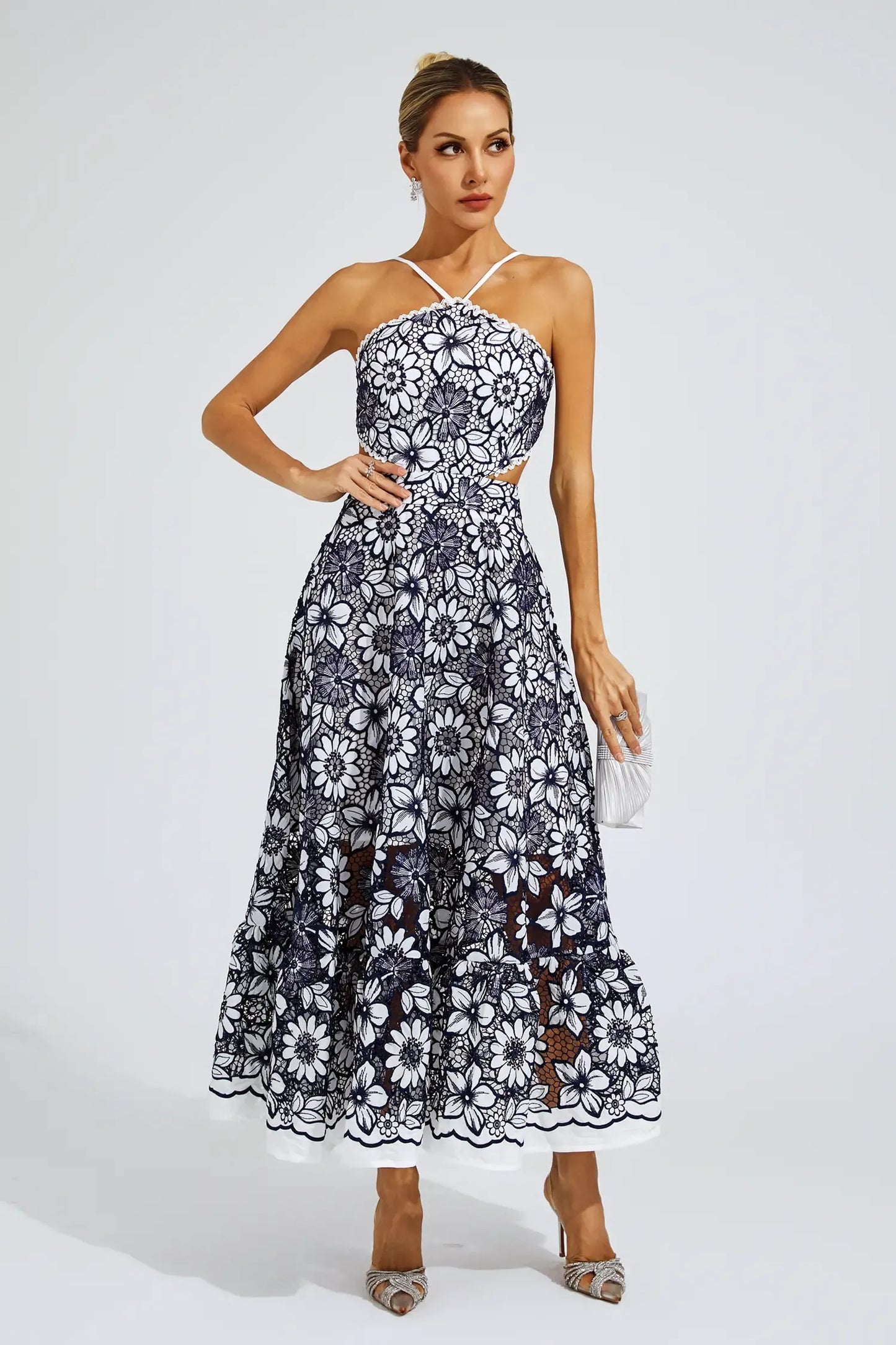 | Floral lace halter midi dress
