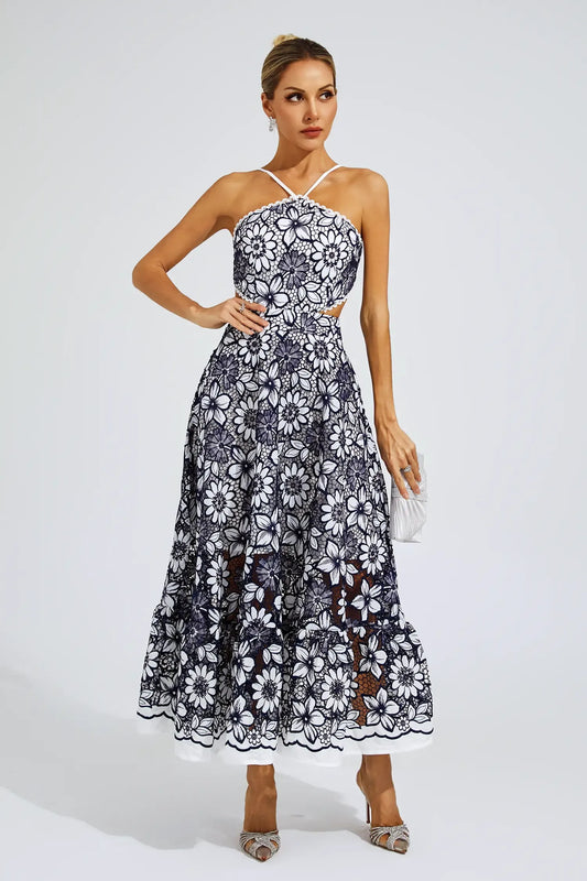 | Floral lace halter midi dress