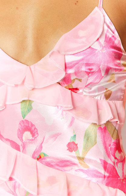 | Ruffle Trim Maxi Dress in Blush Petal Layers