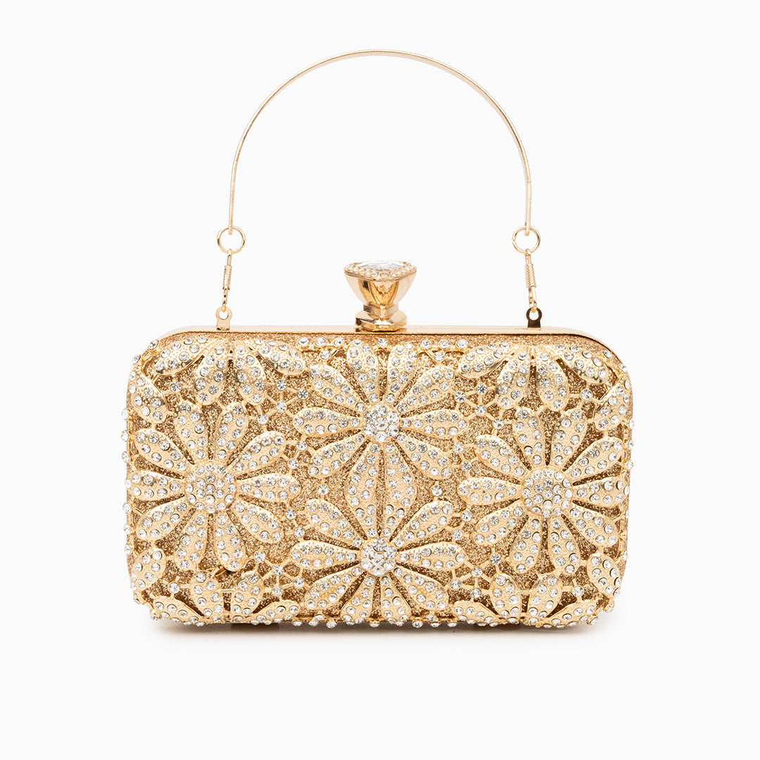 Rhinestone Flower Clutch Bag