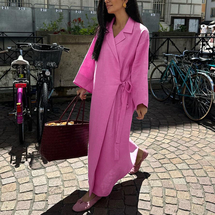 Pink cotton tie waist maxi dress