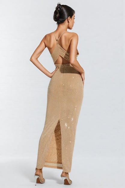 Violeta Beige Cut Out Halter Maxi Dress