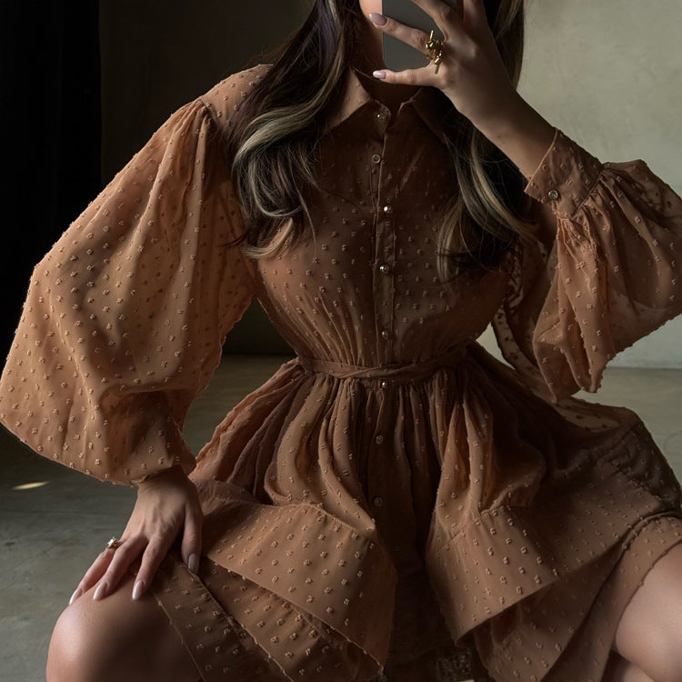 French chiffon tie waist mini dress