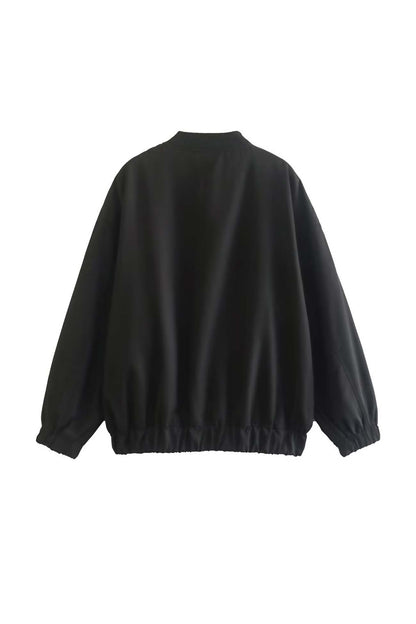 Front Zip Oversized Bomber Jacket