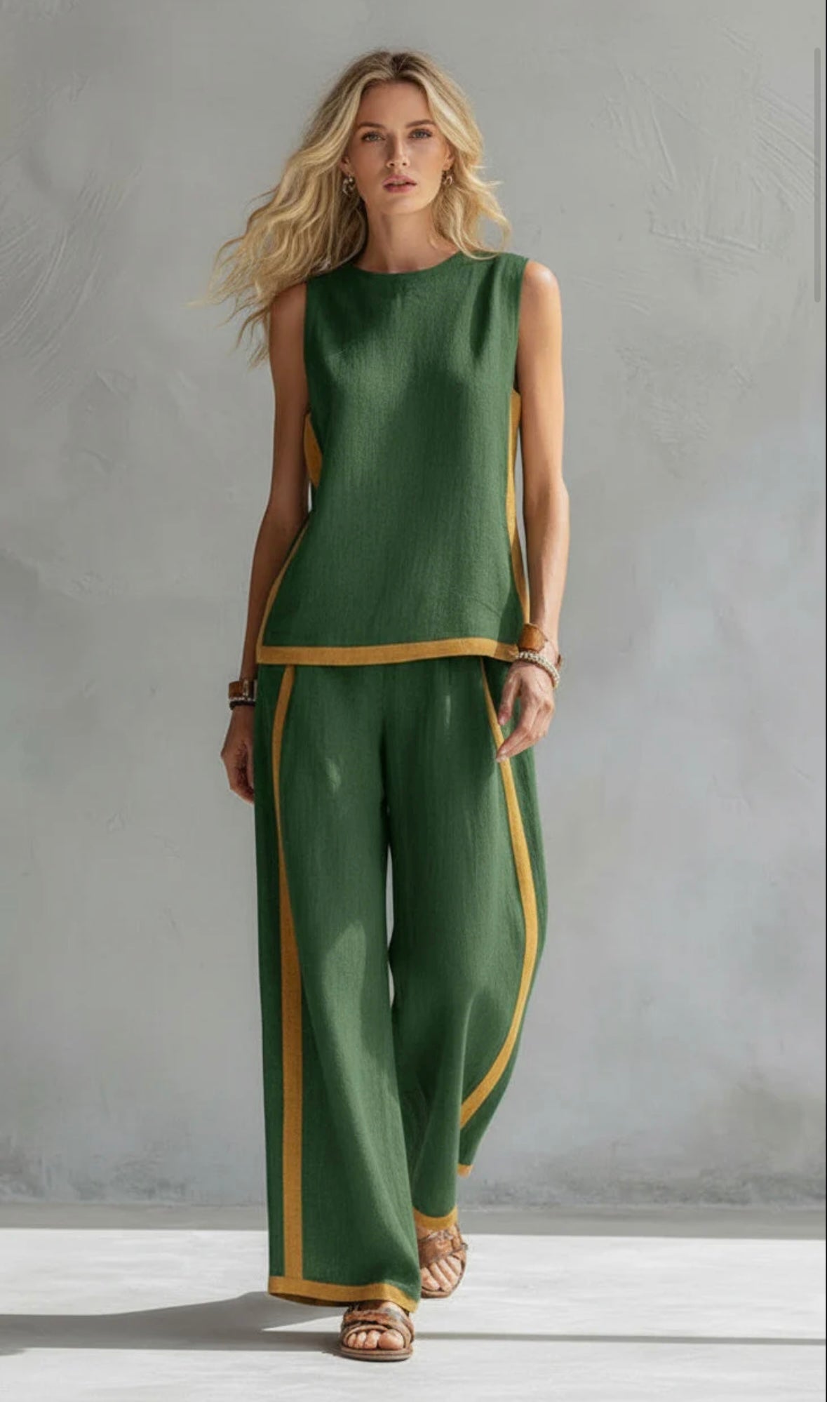Women’s Linen Two Piece Set - Sleeveless Casual Summer Outfit