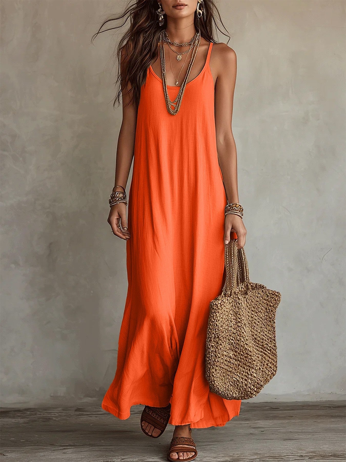 Solid Color Midi Dress