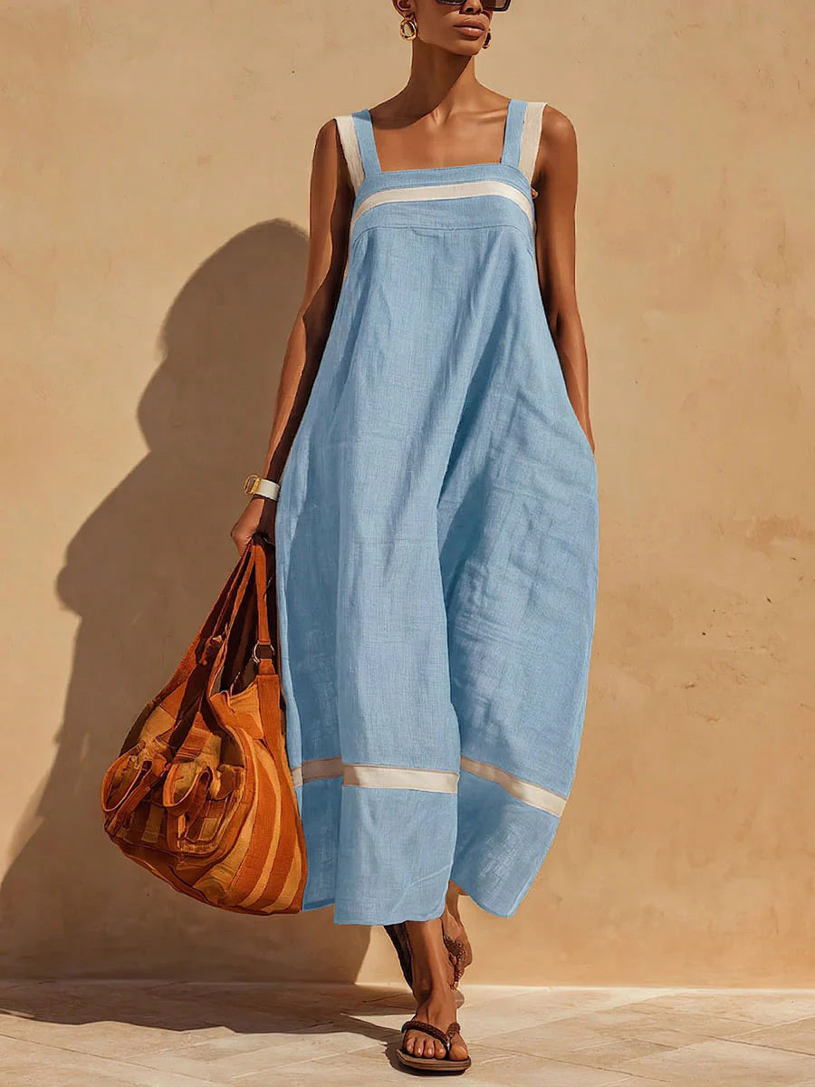 Color-blocked Pocket Midi Dress For Women
