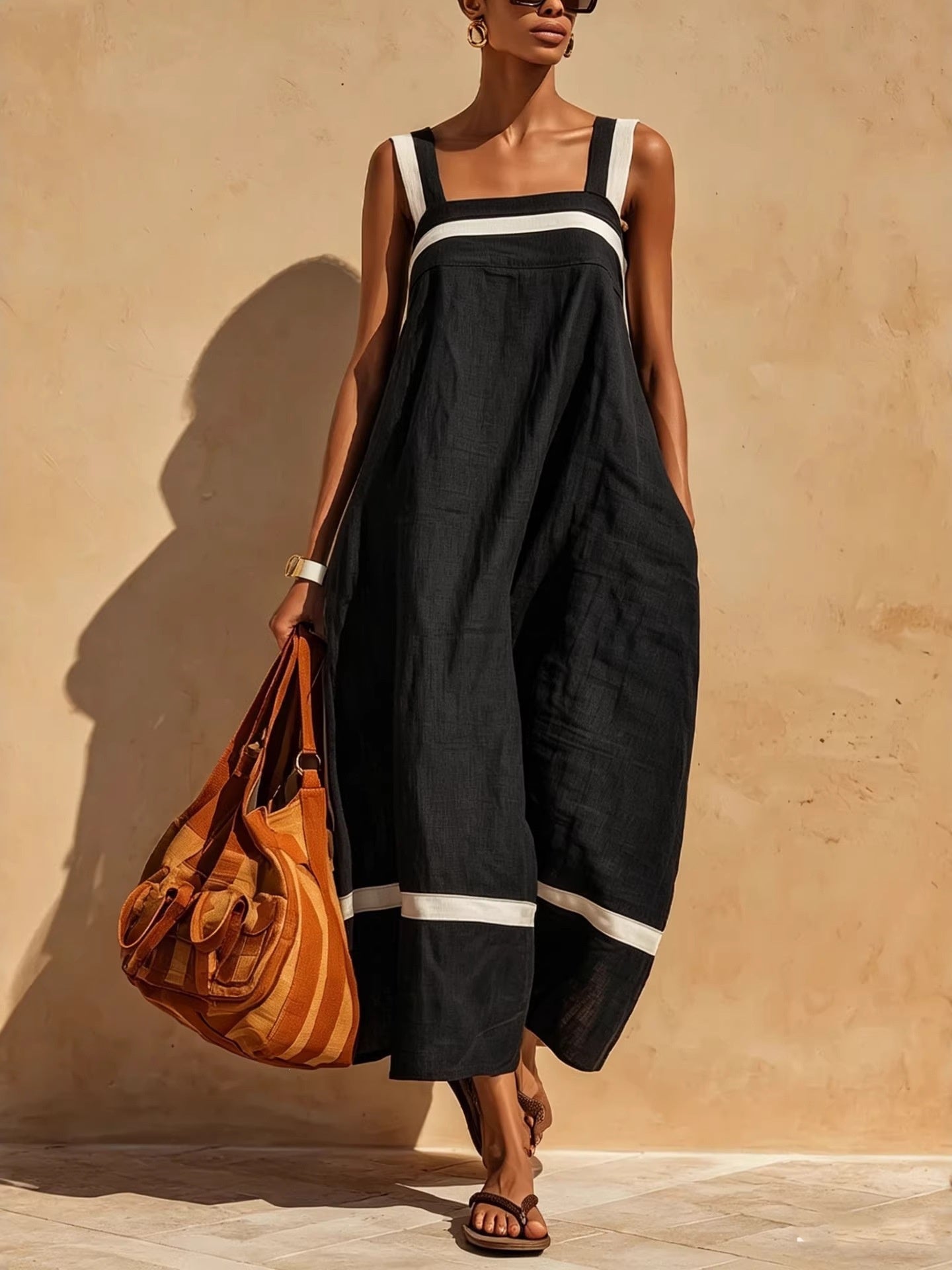 Color-blocked Pocket Midi Dress For Women