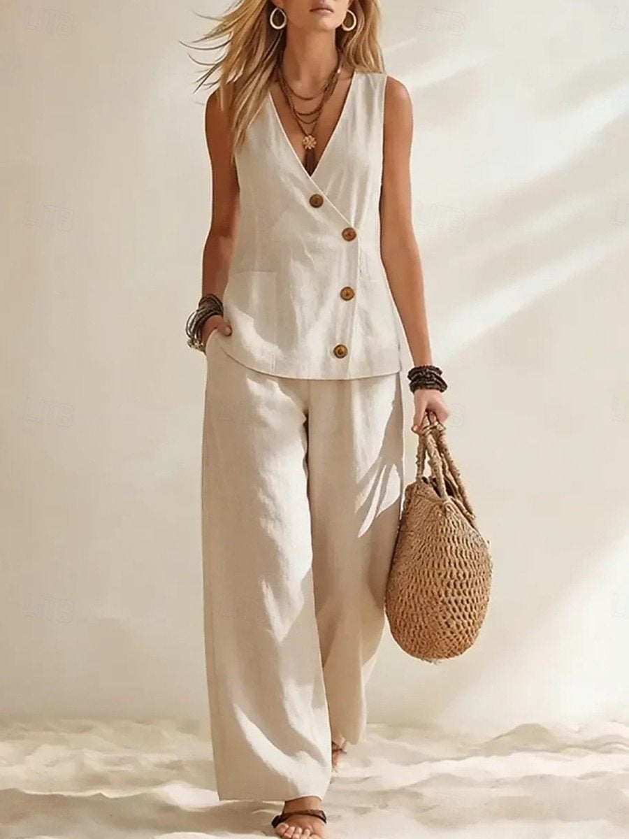 Gentle Solid Color Women's Clothing Set