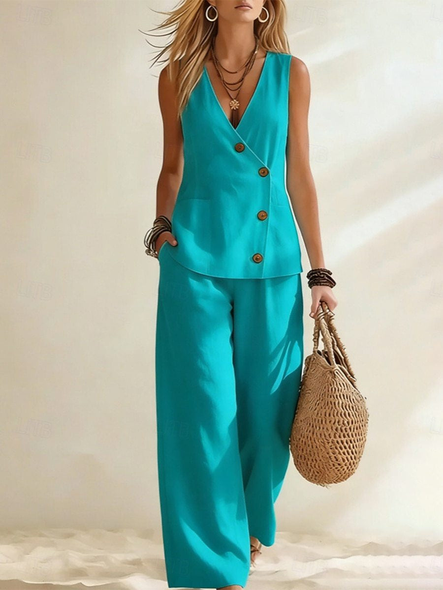 Gentle Solid Color Women's Clothing Set