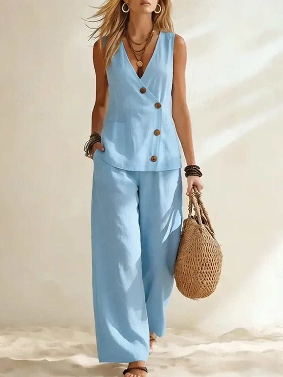 Gentle Solid Color Women's Clothing Set