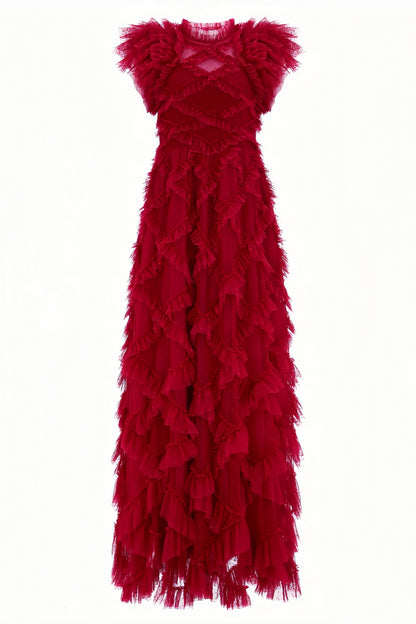 Luni Red Ruffle Lace Maxi Dress