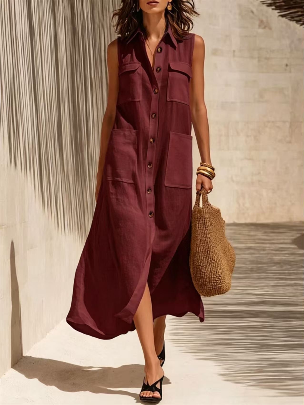 Solid Color Color-blocked Patchwork Versatile Dress