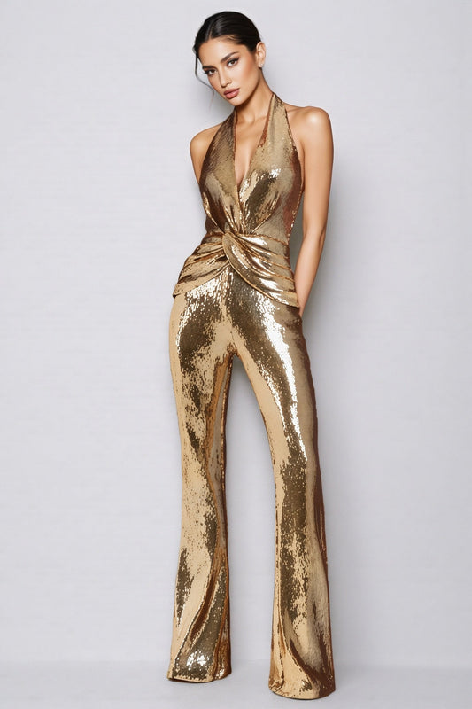 Bruna Gold Sleeveless Jumpsuit