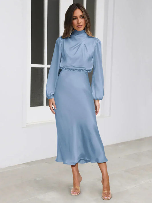 High Neck Long Sleeve Bridal Maxi Dress