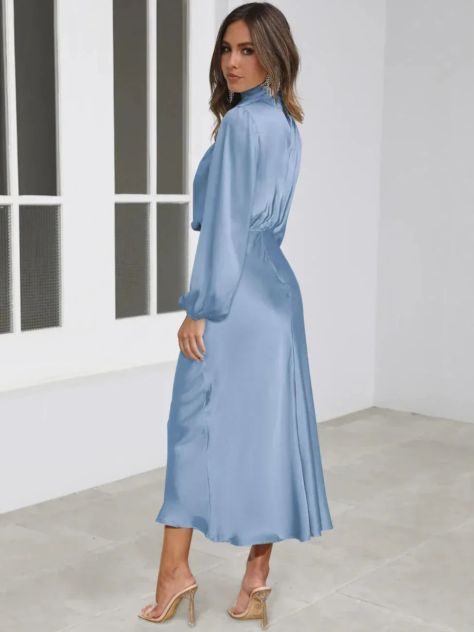 High Neck Long Sleeve Bridal Maxi Dress