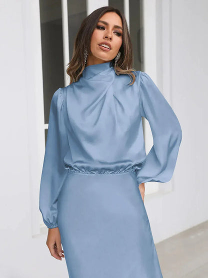 High Neck Long Sleeve Bridal Maxi Dress
