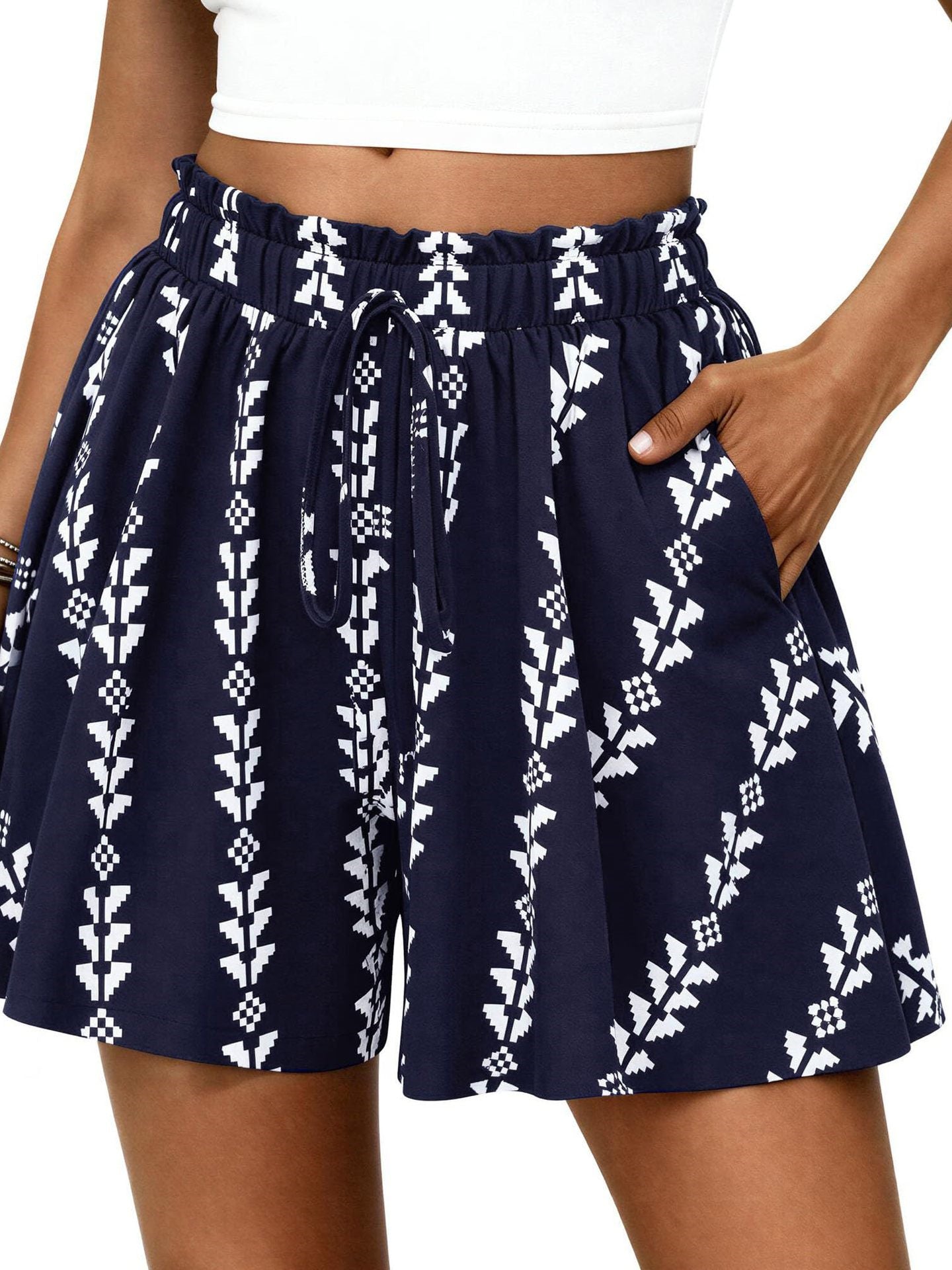 High-waisted Floral Print Loose Casual Shorts