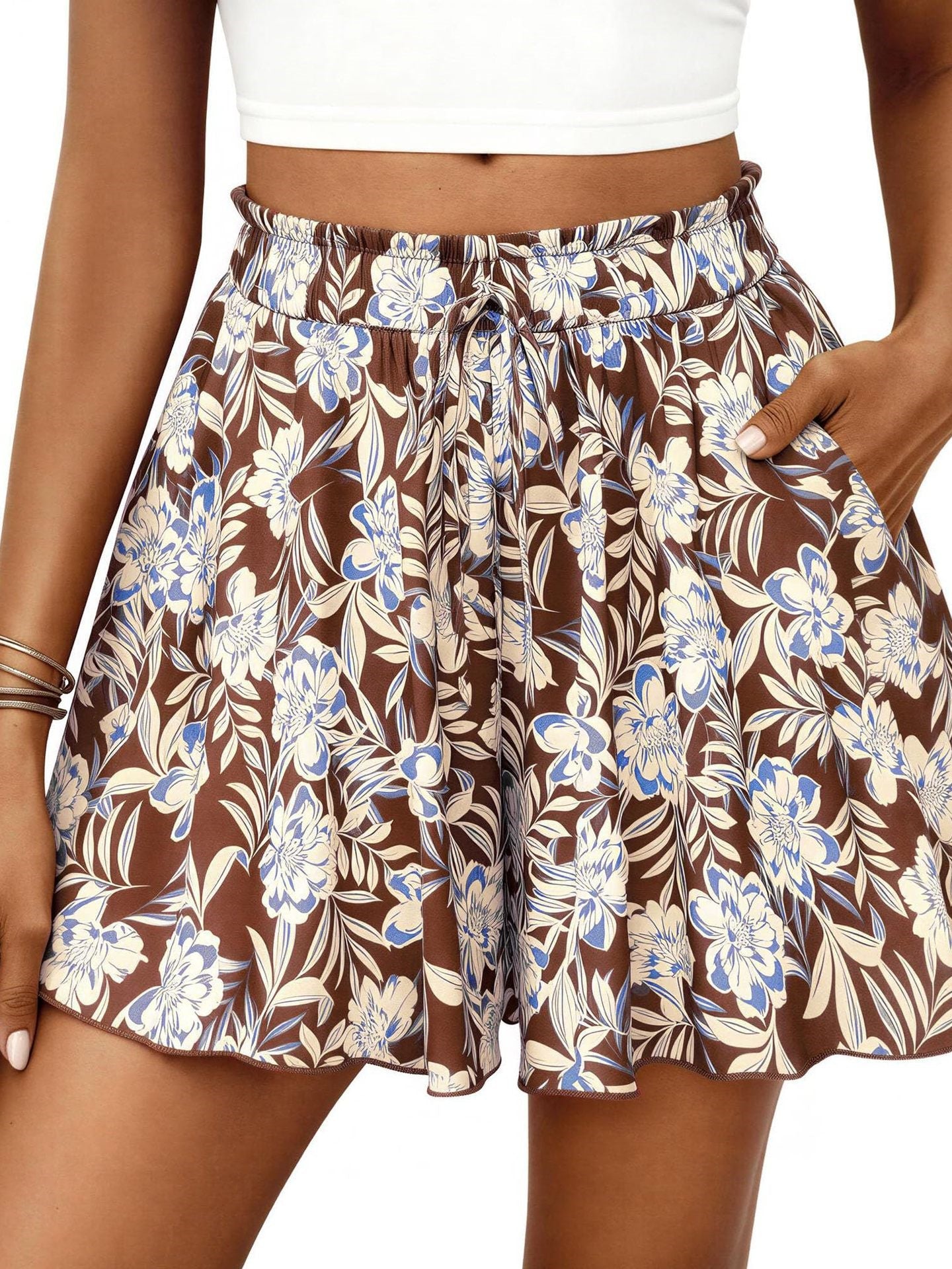 High-waisted Floral Print Loose Casual Shorts