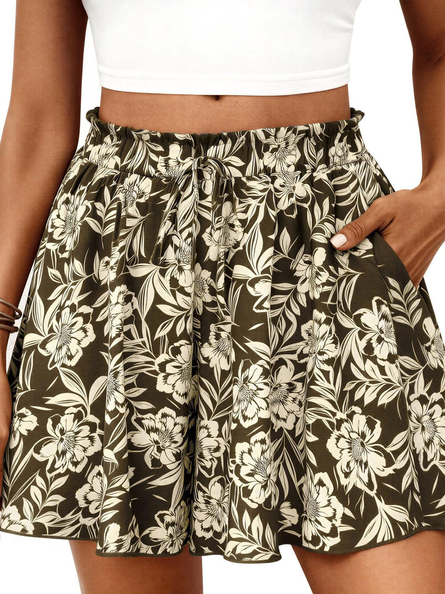High-waisted Floral Print Loose Casual Shorts