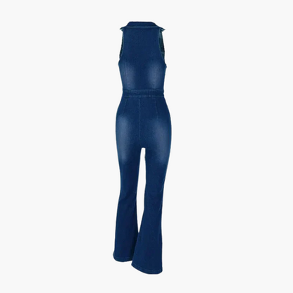 | V-neckline Denim Jumpsuit