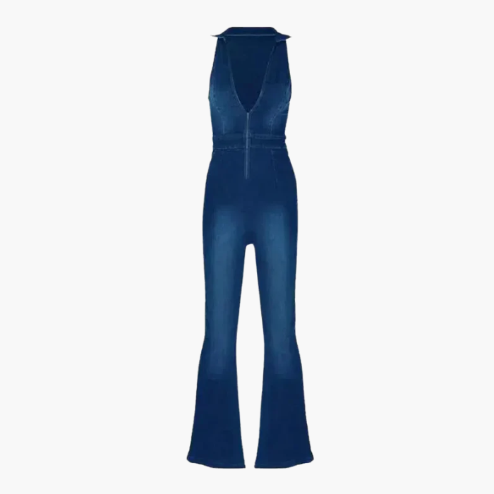 | V-neckline Denim Jumpsuit