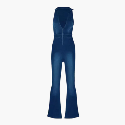| V-neckline Denim Jumpsuit