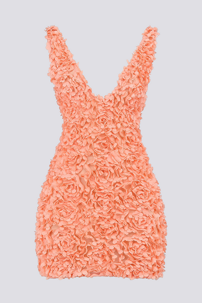 Plunge V-Neck 3D Floral Applique Mini Dress