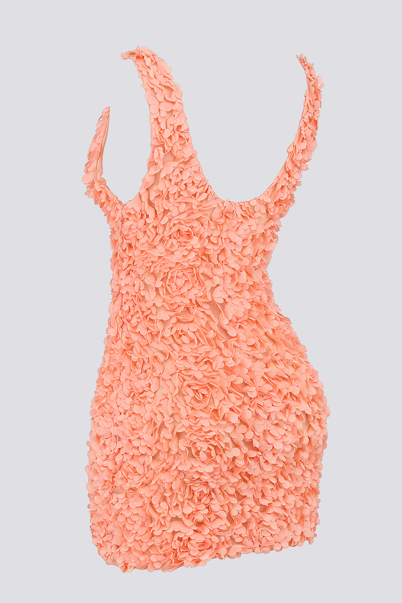 Plunge V-Neck 3D Floral Applique Mini Dress