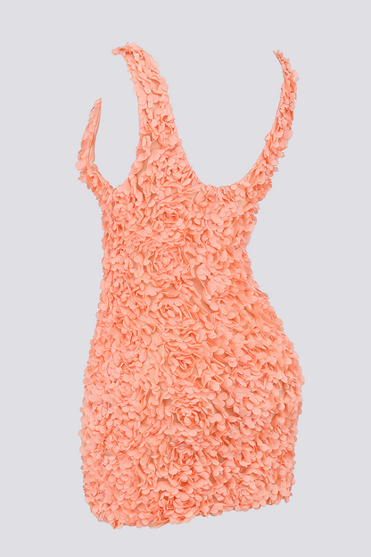 Plunge V-Neck 3D Floral Applique Mini Dress