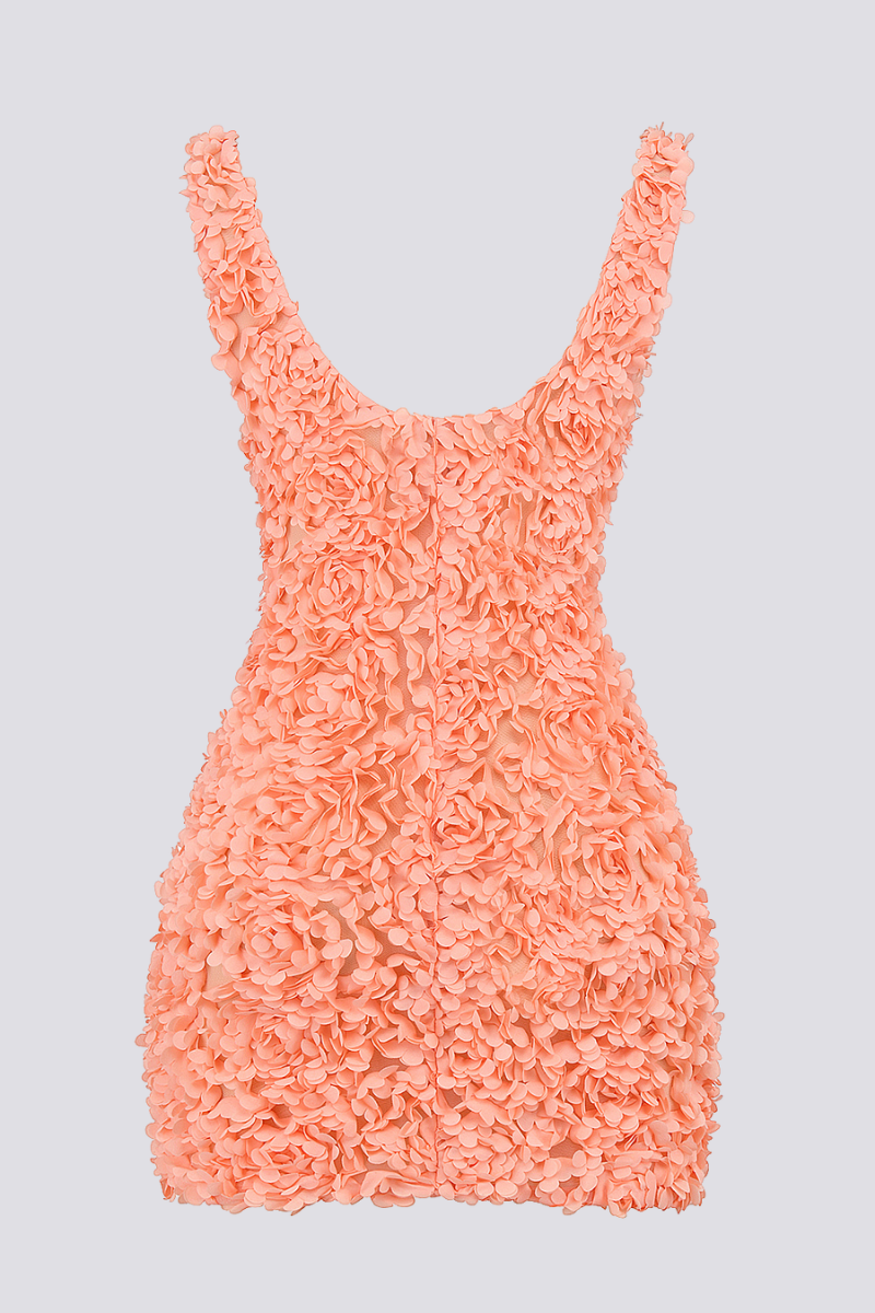 Plunge V-Neck 3D Floral Applique Mini Dress