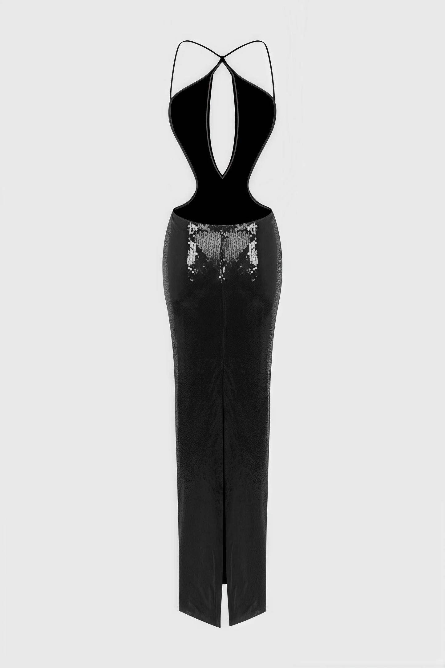 Creamy Black Cutout Sequin Maxi Dress