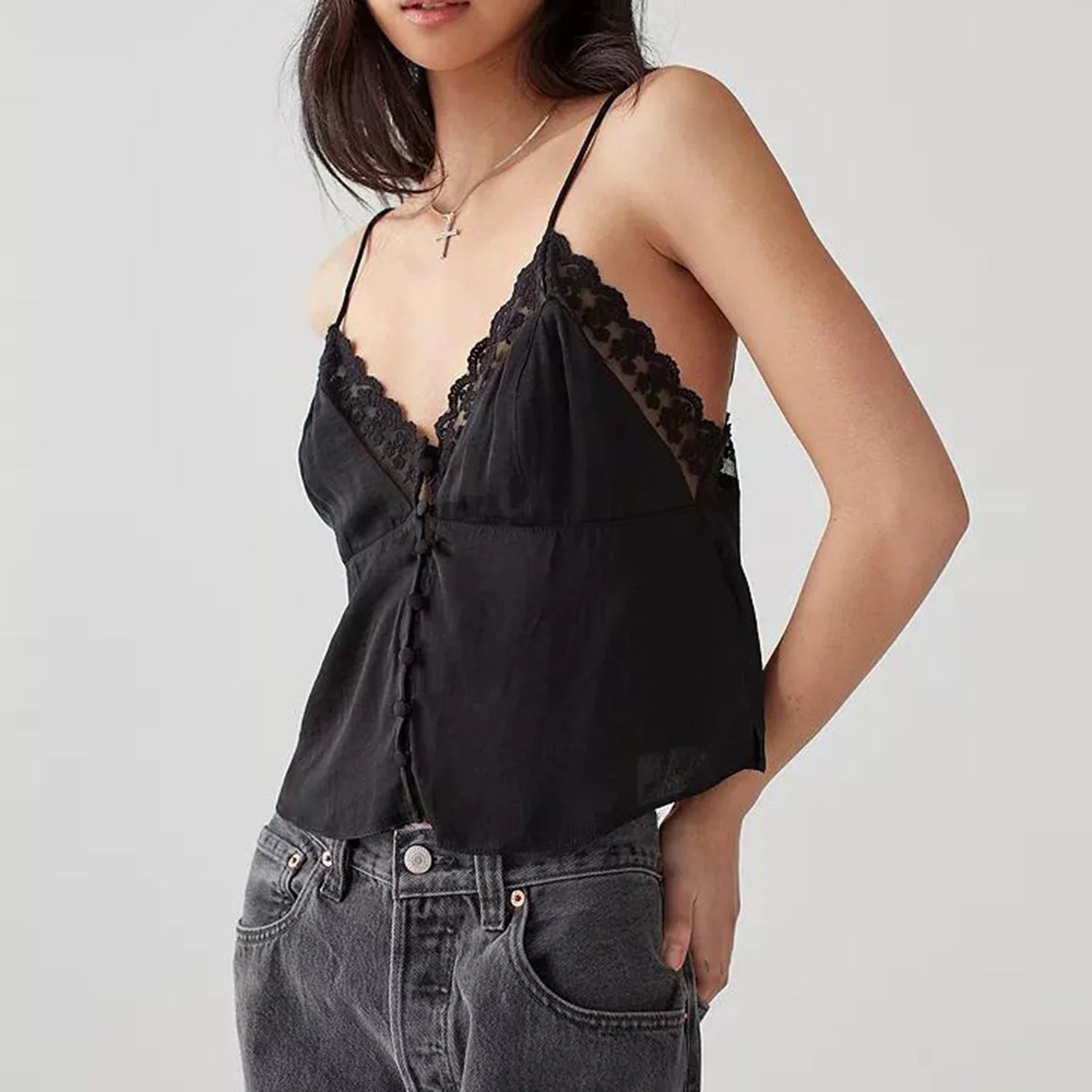 Ruched V-Neck Solid Crop Top
