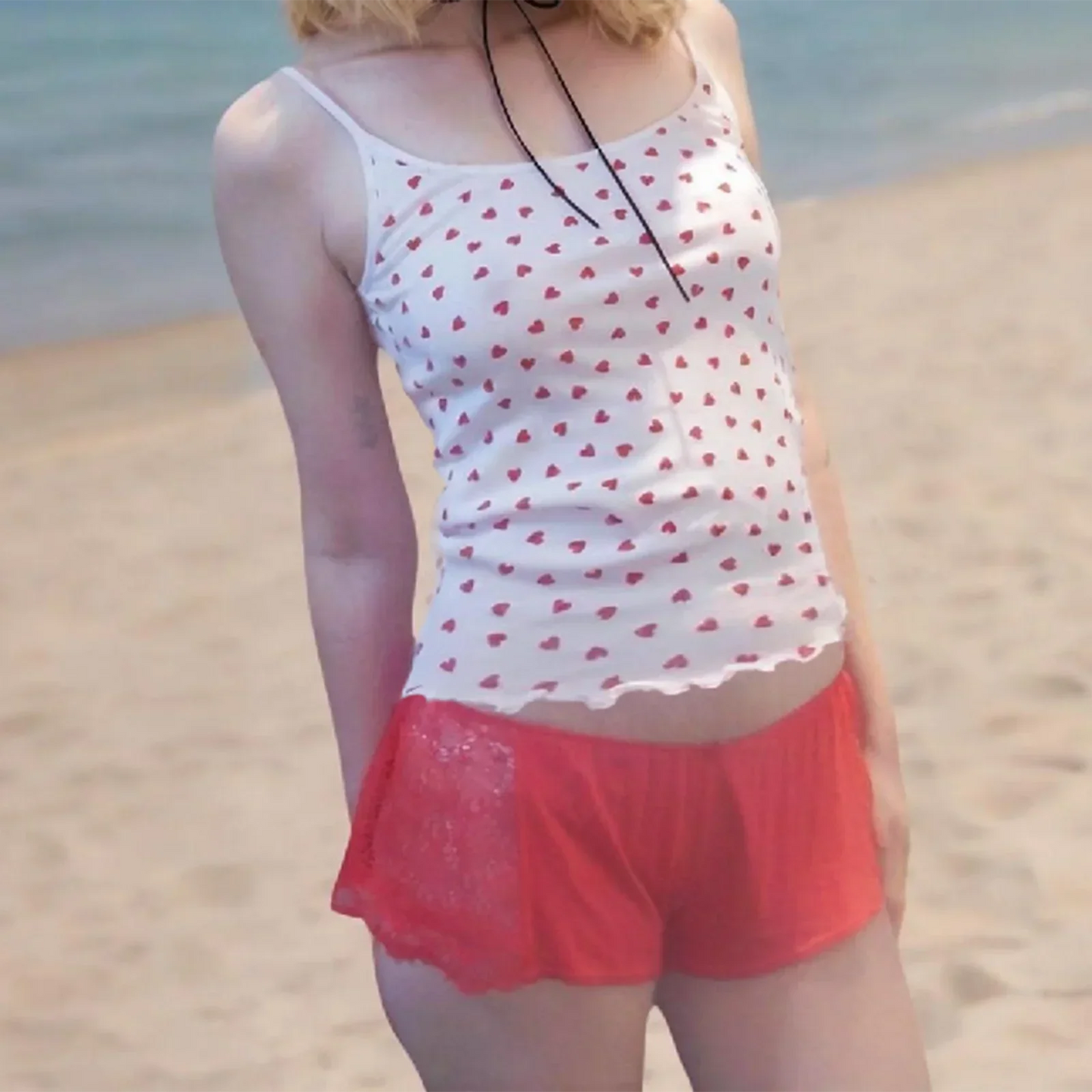 Heart Print Lettuce Crop Top