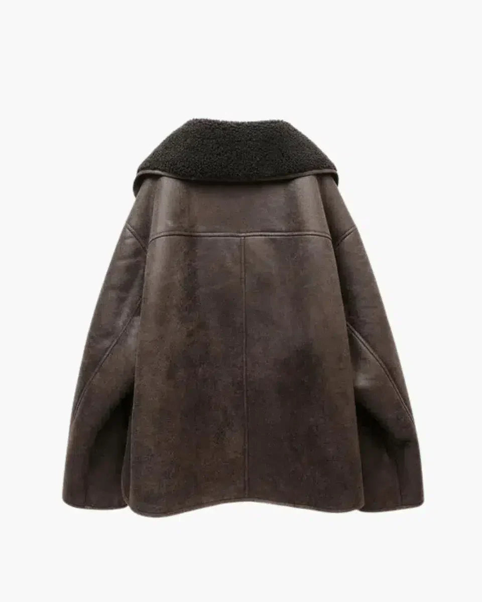 | Classic Faux Leather Jacket with Button Details