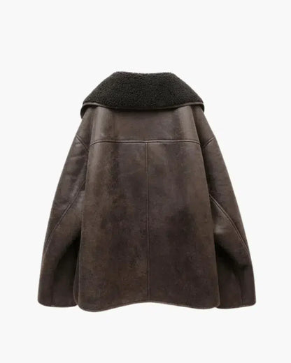 | Classic Faux Leather Jacket with Button Details