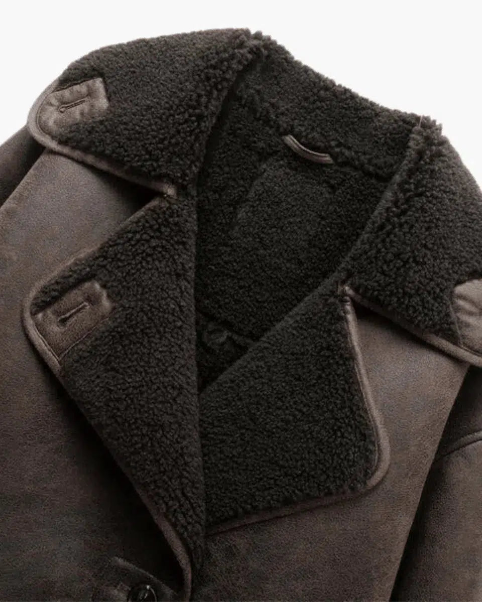 | Classic Faux Leather Jacket with Button Details