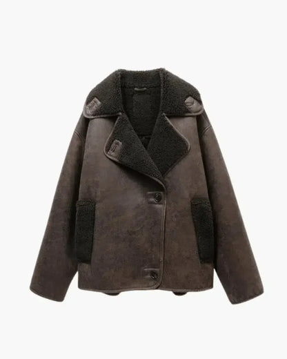 | Classic Faux Leather Jacket with Button Details