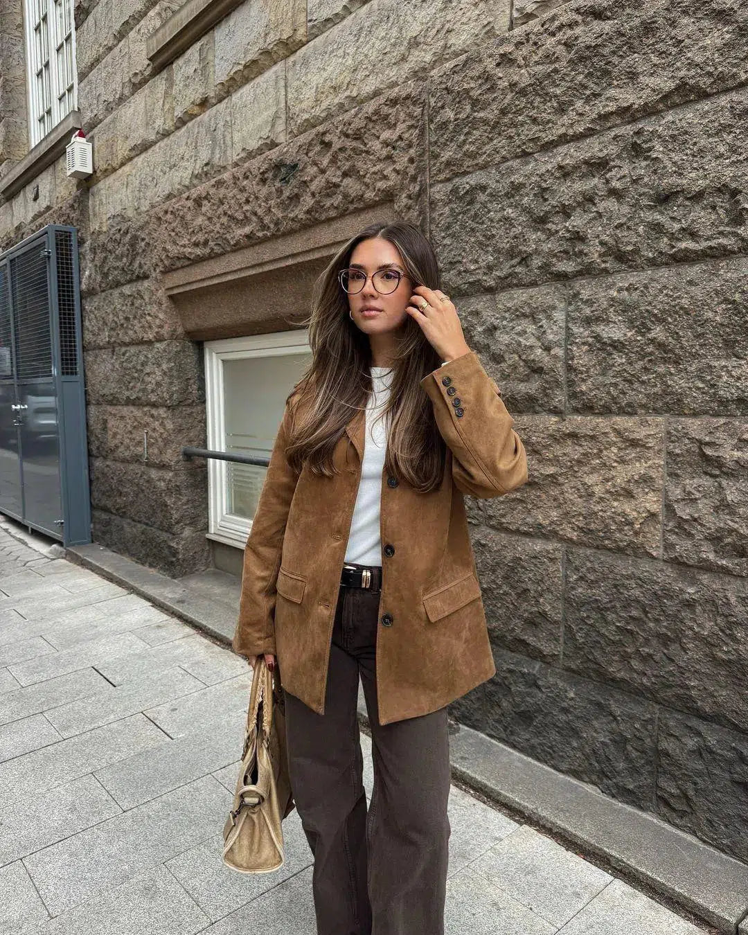 | Structured Shoulders Suede Blazer