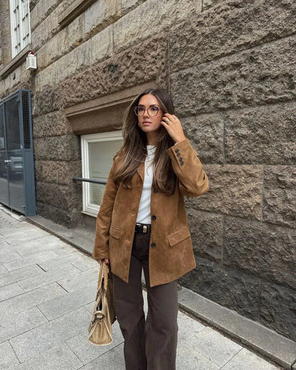 | Structured Shoulders Suede Blazer