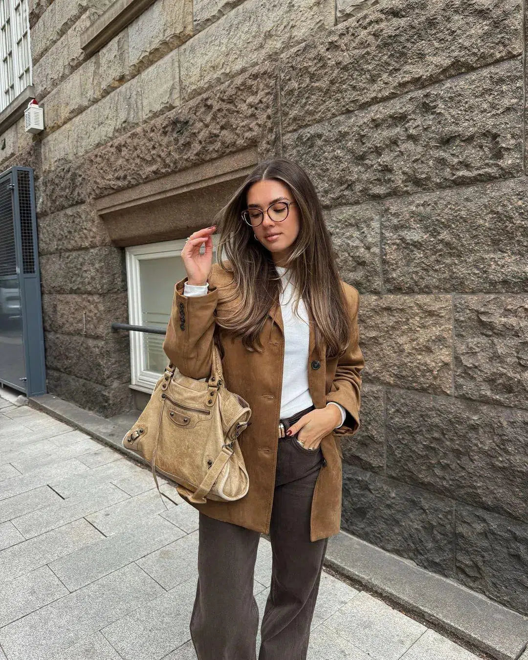| Structured Shoulders Suede Blazer