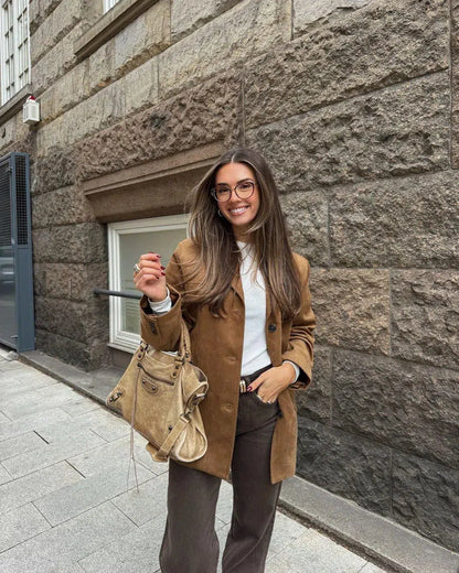 | Structured Shoulders Suede Blazer