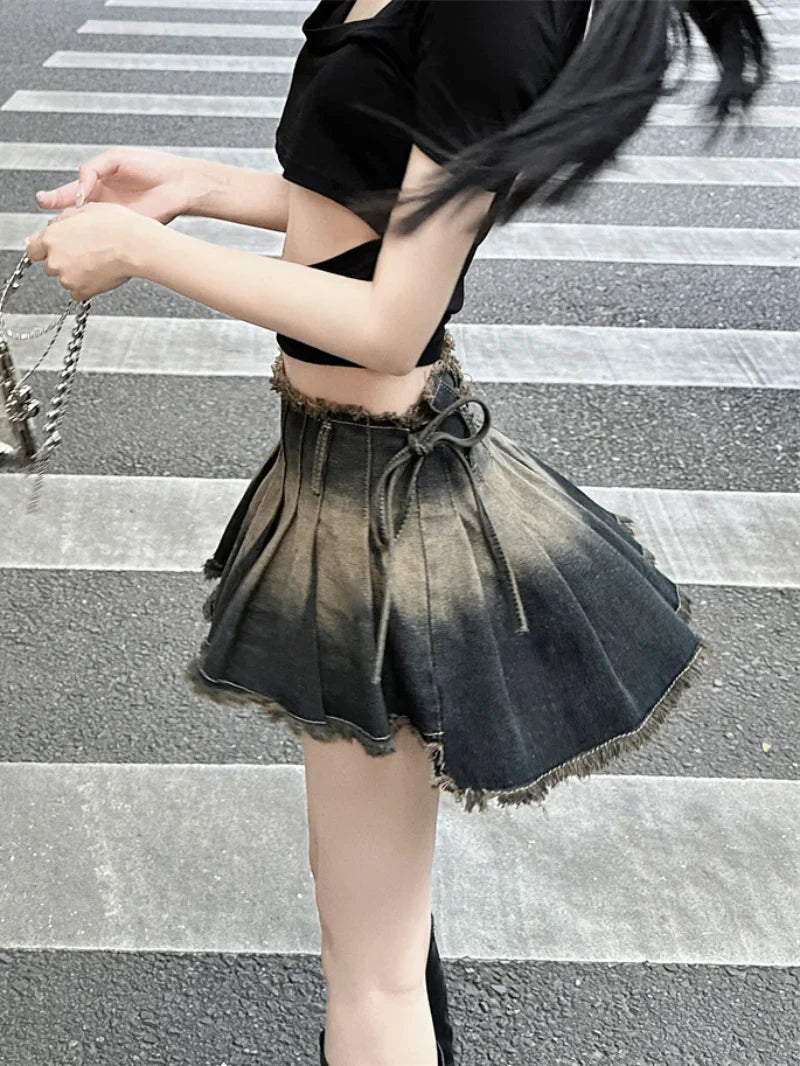 DressBetty - Gothic Pleated Slim Vintage Denim Skirt