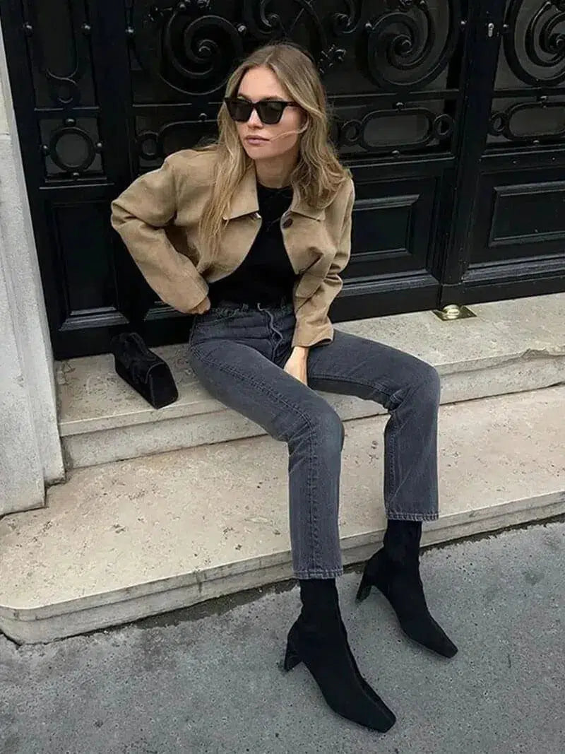 | Cropped Faux Suede Jacket