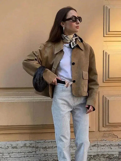 | Cropped Faux Suede Jacket