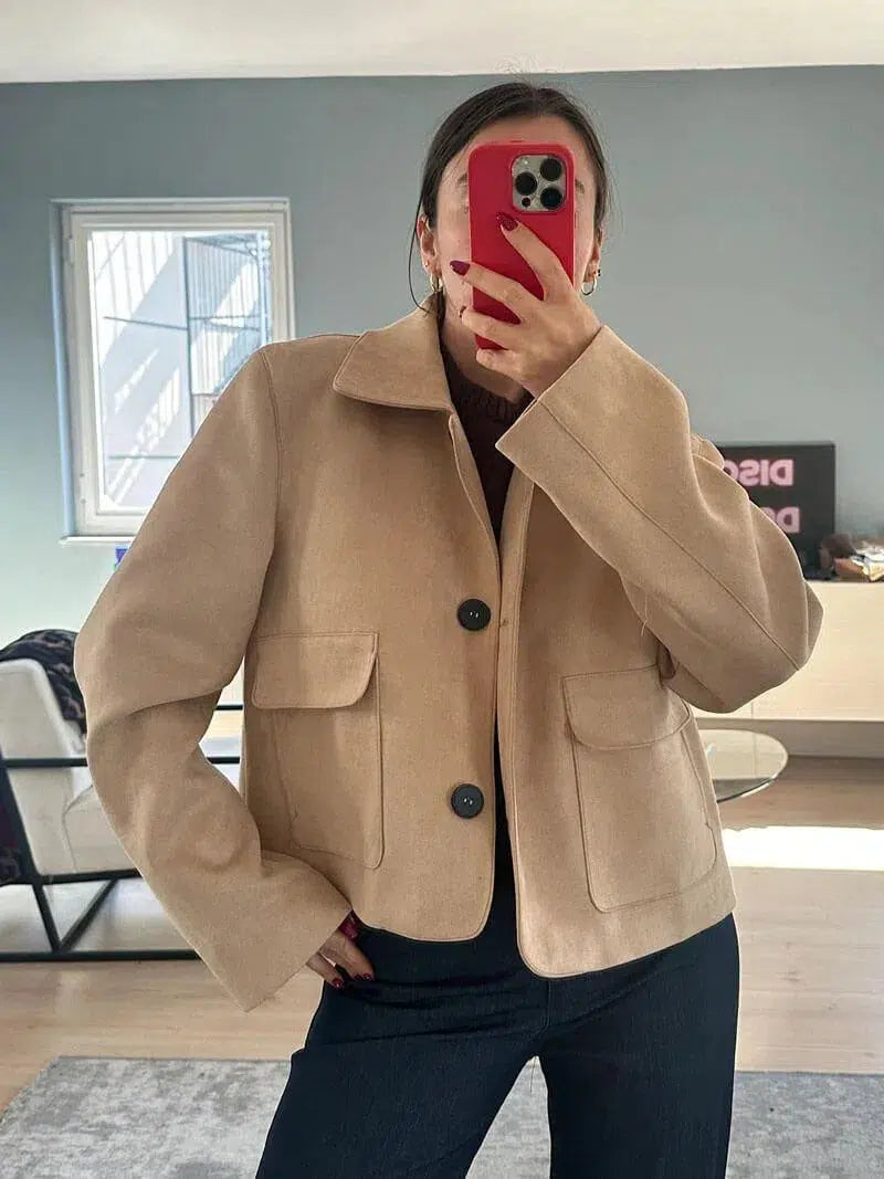 | Cropped Faux Suede Jacket