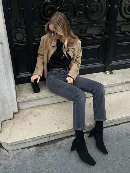 | Cropped Faux Suede Jacket