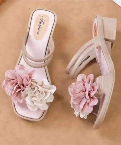 Green Chunky Casual Floral Splicing Slide Sandals Peep Toe