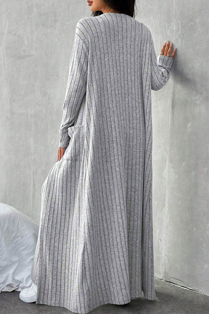 Grey Ribbed Knit Cardigan Three-piece Set